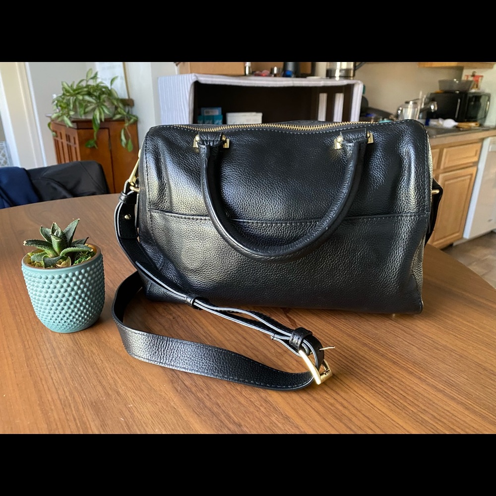 Black Daisy Leather Top Handle Rachel Roy Satchel